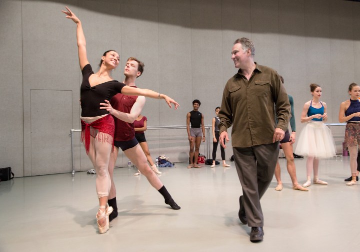 Bonnefoux rehearsing dancers Melissa Anduiza and David Morse (photo by Jeff Cravotta, courtesy Charlotte Ballet)